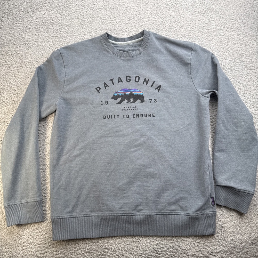 Patagonia Sweatshirt Mens Medium Grey Graphic Bear Uprisal Crew Pullover